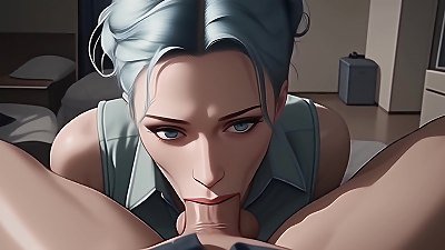 Blue Haired expert Gives sloppy deep throat Until You jizz In Her mouth - [POV / AI]